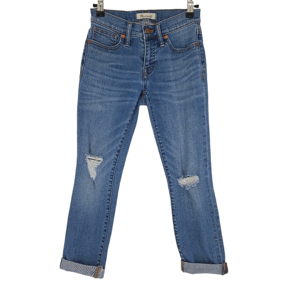 Madewell 8" Skinny Jeans Frankie Medium Wash Distressed Denim Petite 24P - Picture 1 of 12